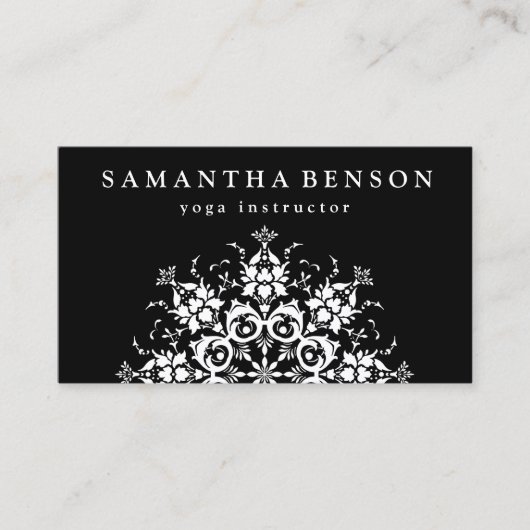 Elegant Black & White Flower Logo Yoga Visitekaartje (Voorkant)