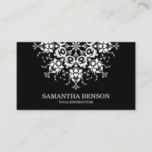 Elegant Black & White Flower Logo Yoga Visitekaartje