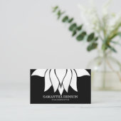 Elegant Black & White Flower Logo Yoga Visitekaartje (Staand voorkant)