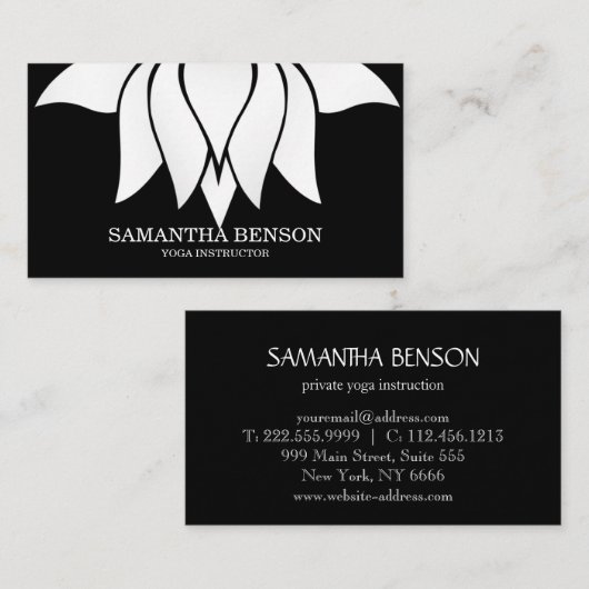 Elegant Black & White Flower Logo Yoga Visitekaartje (Voorkant / Achterkant)