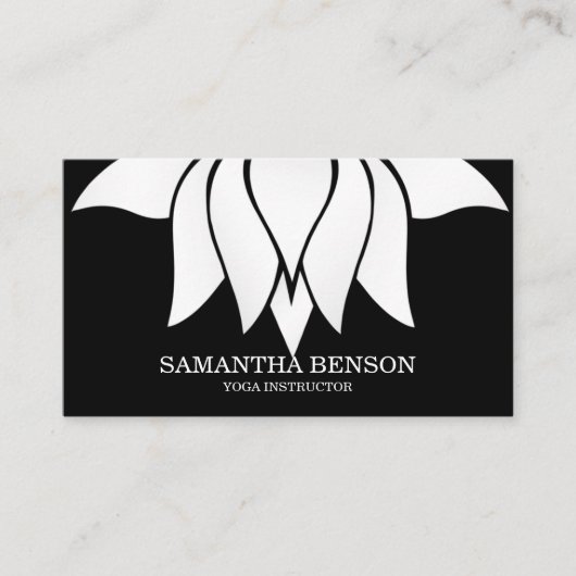 Elegant Black & White Flower Logo Yoga Visitekaartje (Voorkant)