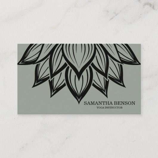 Elegant Black & White Flower Logo Yoga Visitekaartje (Voorkant)