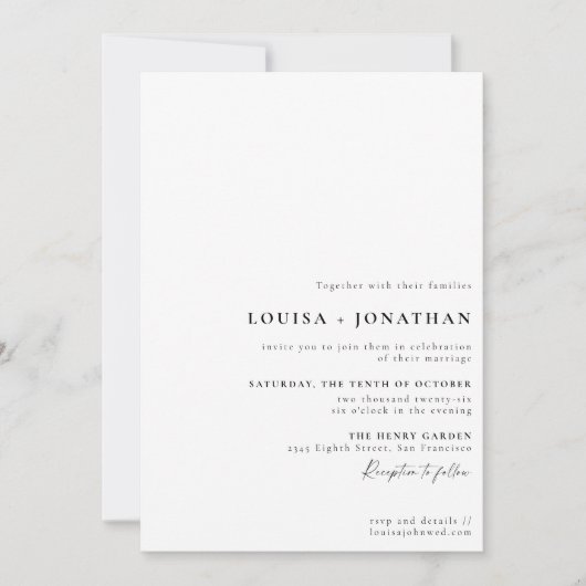 Elegant Black White Formal Script Minimal Wedding Kaart (Voorkant)