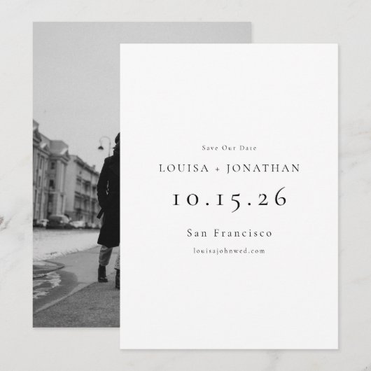 Elegant Black White Formal Simple Photo Wedding Save The Date (Voorkant / Achterkant)