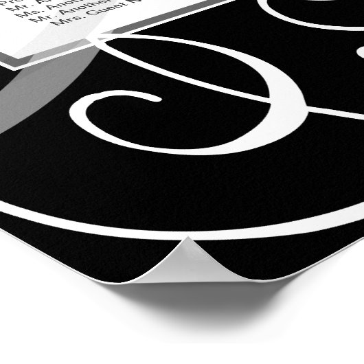 Elegant Black White Formal Wedding Seding Chart Poster (Hoek)