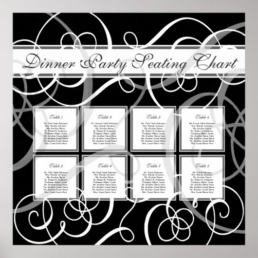 Elegant Black White Formal Wedding Seding Chart Poster (Voorkant)