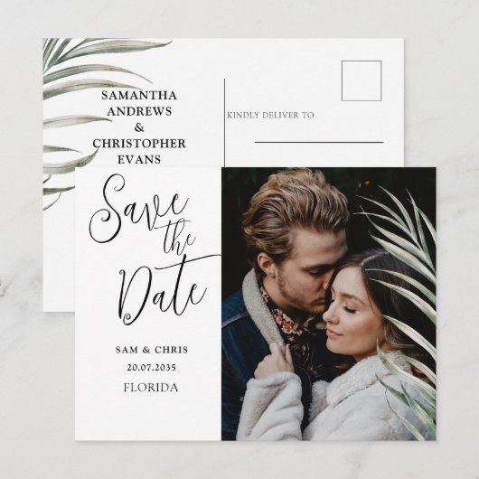 Elegant Black & White Foto Save the Date Announ Aankondigingskaart (Voorkant / Achterkant)