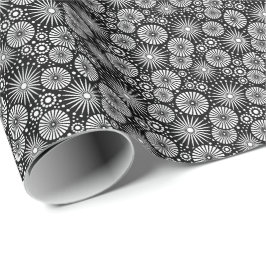 Elegant Black White Geometric Flowers Starburst Cadeaupapier