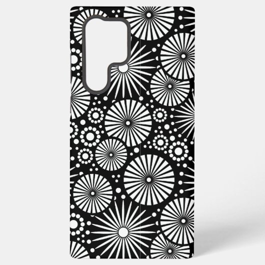 Elegant Black White Geometric Flowers Starburst Samsung Galaxy Hoesje (Achterkant)