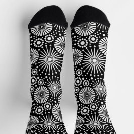 Elegant Black White Geometric Flowers Starburst Sokken