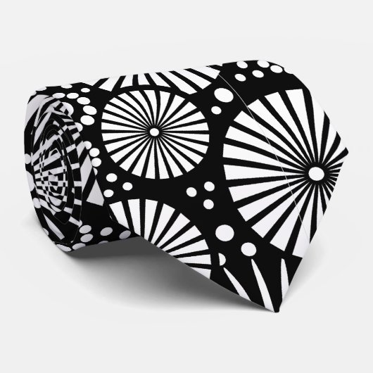Elegant Black White Geometric Flowers Starburst Stropdas (Opgerold)