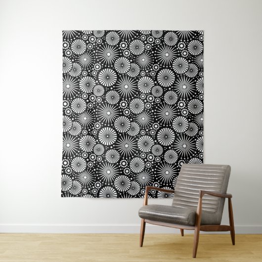 Elegant Black White Geometric Flowers Starburst Wandkleed (In situ)
