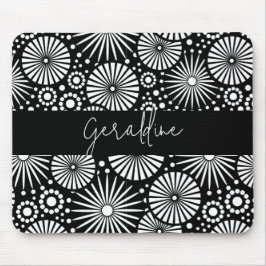 Elegant Black White Geometric Starburst Name Muismat