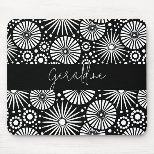 Elegant Black White Geometric Starburst Name  Muismat (Voorkant)