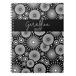 Elegant Black White Geometric Starburst Name Notitieboek