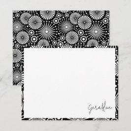 Elegant Black White Geometric Starburst Name Notitiekaartje