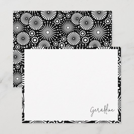 Elegant Black White Geometric Starburst Name  Notitiekaartje (Voorkant / Achterkant)