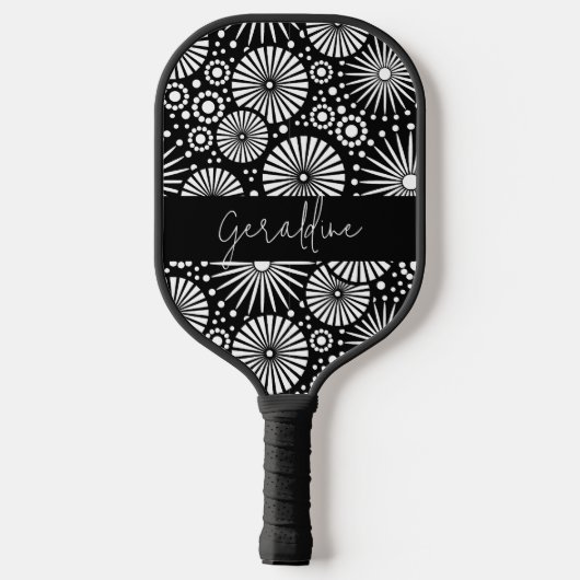 Elegant Black White Geometric Starburst Name Pickleball Paddle (Achterkant)