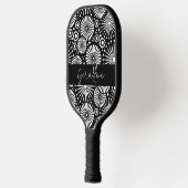 Elegant Black White Geometric Starburst Name Pickleball Paddle (Links)