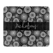 Elegant Black White Geometric Starburst Name  Snijplank (Voorkant)