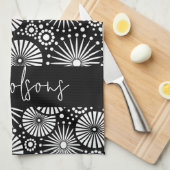 Elegant Black White Geometric Starburst Name Theedoek (Quarter Fold)