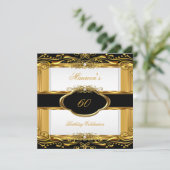 Elegant Black White Gold 60th Birthday Party Kaart (Staand voorkant)