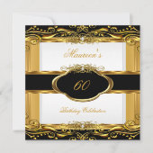 Elegant Black White Gold 60th Birthday Party Kaart (Voorkant)