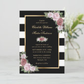 Elegant Black White Gold Blush Pink Floral Weddens Kaart (Staand voorkant)