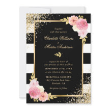 Elegant Black White Gold Blush Pink Floral Weddens