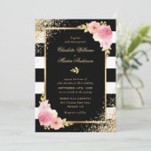 Elegant Black White Gold Blush Pink Floral Weddens Kaart (Staand voorkant)