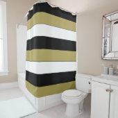 Elegant Black White Gold Brown Stripes Patroon Douchegordijn (In situ)