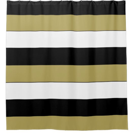 Elegant Black White Gold Brown Stripes Patroon Douchegordijn (Voorkant)