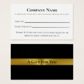 Elegant Black White & Gold Cadeaucertificaat Visitekaartje (Voorkant /achterkant)