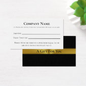 Elegant Black White & Gold Cadeaucertificaat Visitekaartje (Bureau)