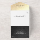 Elegant Black White Gold Floral Lijst Weddenschap  All In One Uitnodiging (Buitenkant)