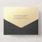 Elegant Black White Gold Floral Lijst Weddenschap  All In One Uitnodiging (Achterkant)