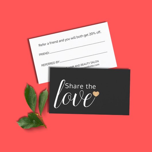 Elegant Black White Gold Heart Beauty Salon Aanbevelingskaartje