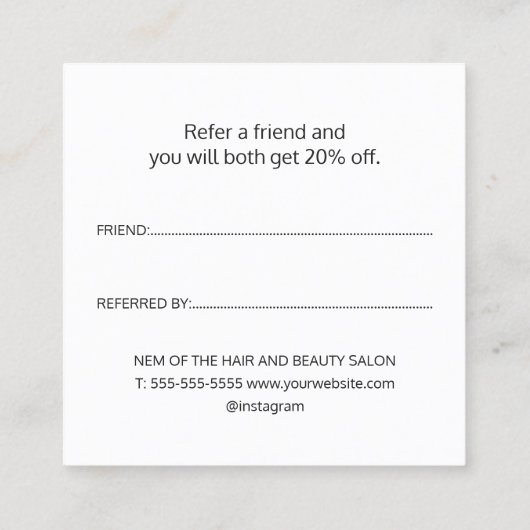 Elegant Black White Gold Heart Beauty Salon Referr Aanbevelingskaartje (Achterkant)