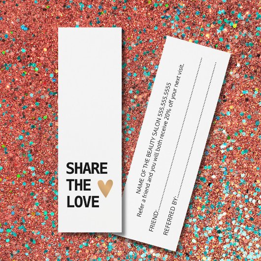 Elegant Black White Gold Heart Referral-Kaart Mini Visitekaartjes