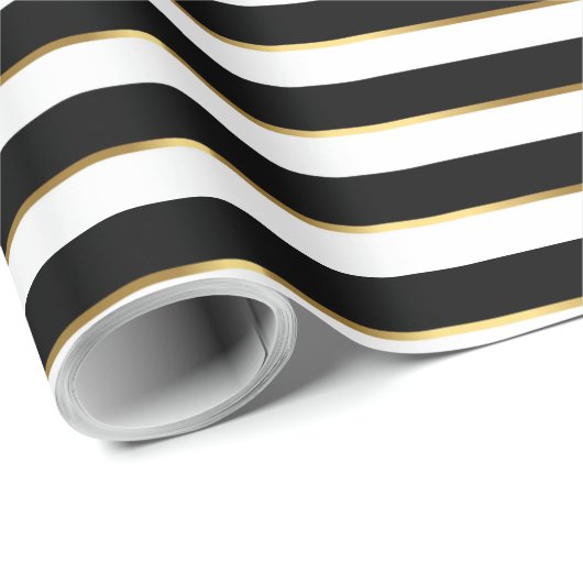 Elegant Black White Gold Horizontal Stripe Cadeaupapier (Rol Hoek)