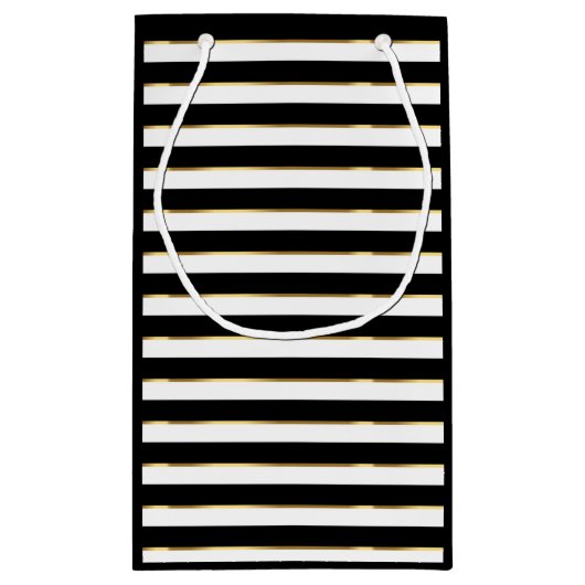 Elegant Black White Gold Horizontal Stripe Klein Cadeauzakje (Achterkant)