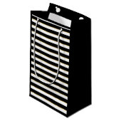 Elegant Black White Gold Horizontal Stripe Klein Cadeauzakje (Voorkant Gekanteld)