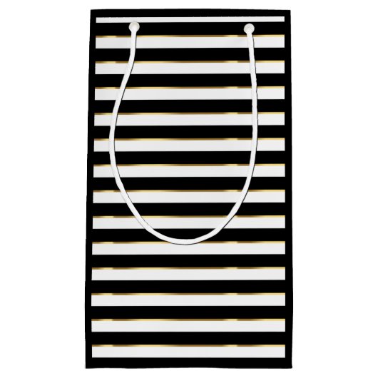 Elegant Black White Gold Horizontal Stripe Klein Cadeauzakje (Voorkant)