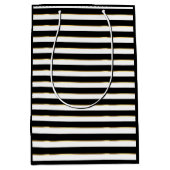 Elegant Black White Gold Horizontal Stripe Medium Cadeauzakje (Voorkant)