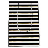 Elegant Black White Gold Horizontal Stripe Medium Cadeauzakje (Achterkant)