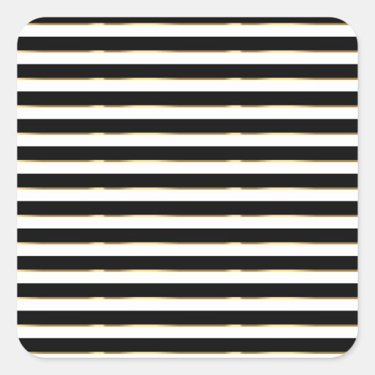 Elegant Black White Gold Horizontal Stripe Vierkante Sticker (Voorkant)