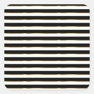 Elegant Black White Gold Horizontal Stripe Vierkante Sticker