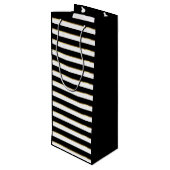 Elegant Black White Gold Horizontal Stripe Wijn Cadeautas (Achterkant Gekanteld)