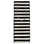 Elegant Black White Gold Horizontal Stripe Wijn Cadeautas (Achterkant)