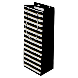 Elegant Black White Gold Horizontal Stripe Wijn Cadeautas